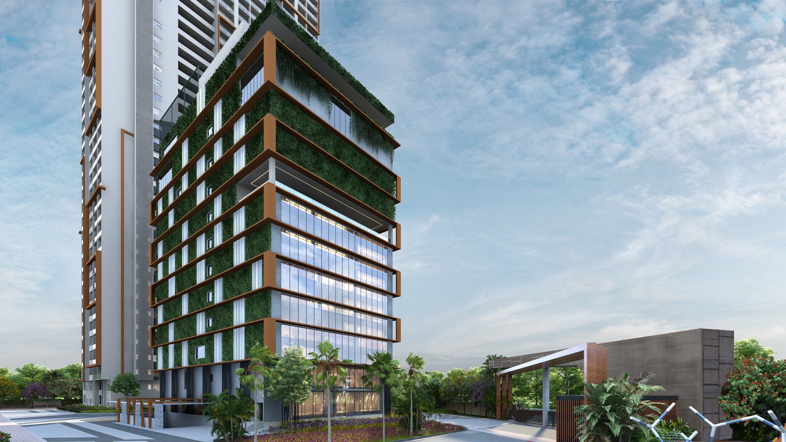 Detail of the Candeur Lakescape clubhouse architectural creative